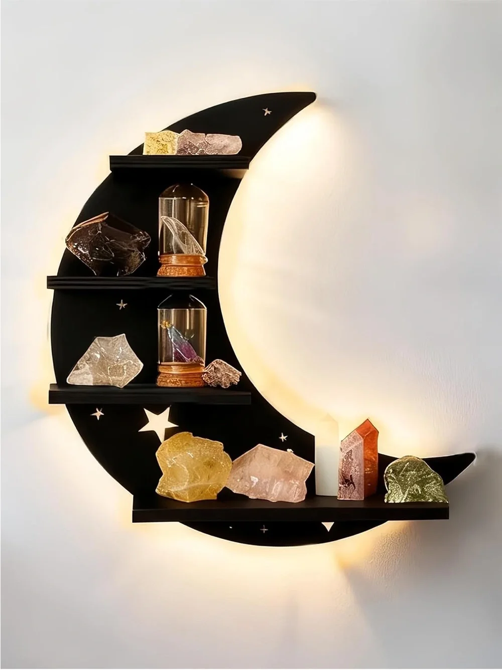 Moon Crescent Floating Wall Shelf with Backlight